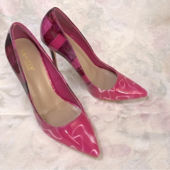 KAYLEEN By Los Angeles Shoes - Kayleen by Los Angeles Pink Multi Man Made Patent High Heel Pumps size 9